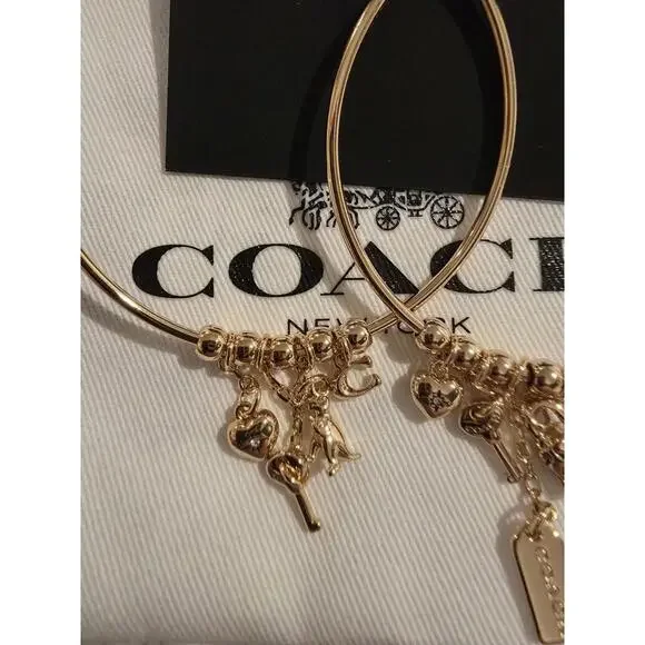 Coach Dangle Multi Charm Large Hoop Gold Tone NWT Authentic 127 MSRP - Picture 3 of 5